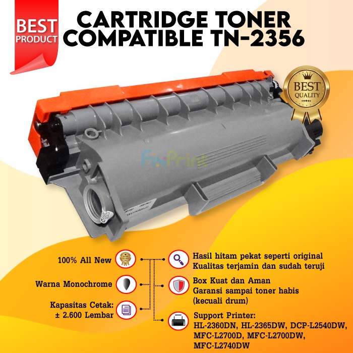 Cartridge Toner Compatible TN-2356 TN2356, Printer Brother HL-2360DN HL-2365DW DCP-L2540DW MFC-L2700D MFC-L2700DW MFC-L2740DW