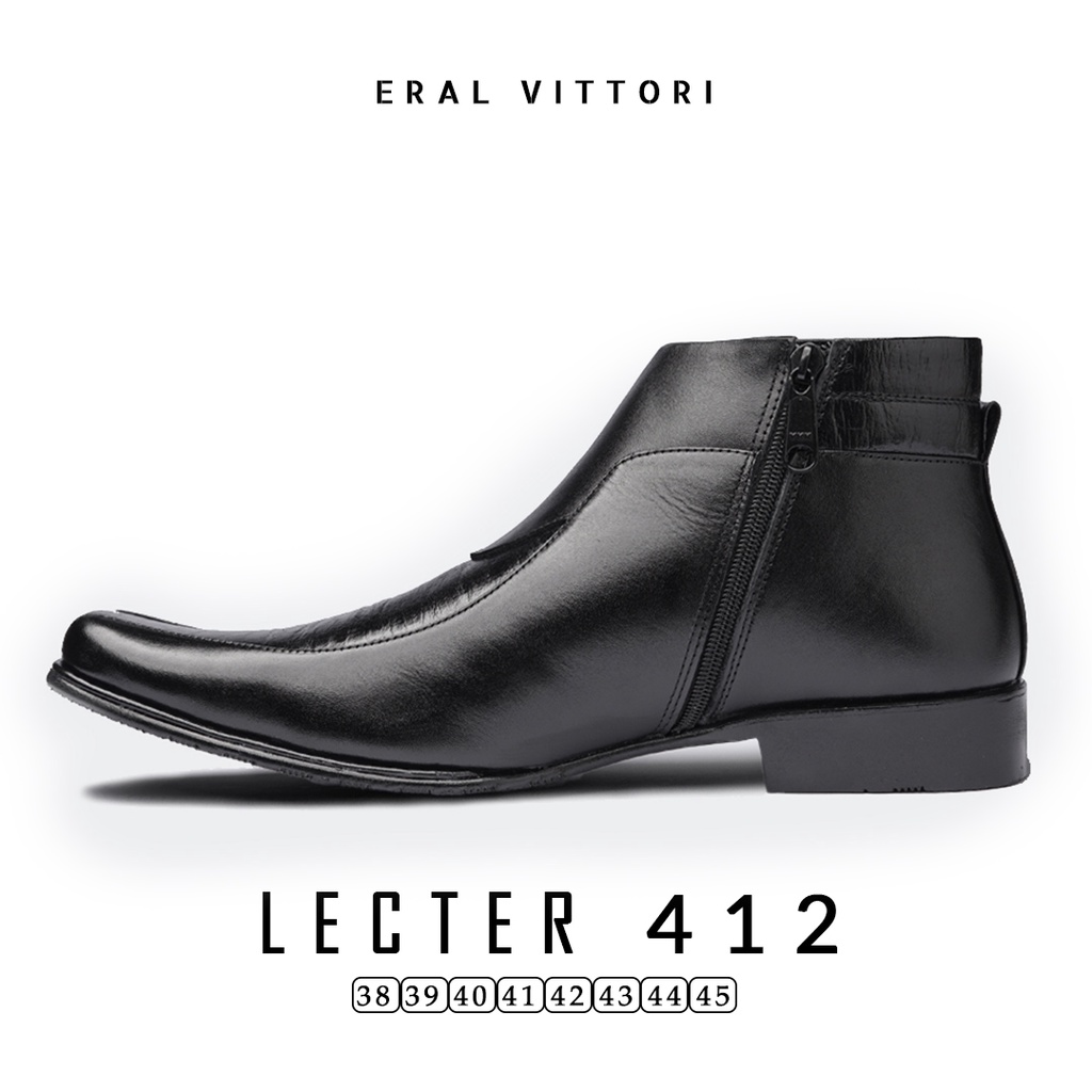 Eral Vittori - Lecter 412 Sepatu Boots Formal Pria Kulit Tinggi Zipper Hitam Coklat