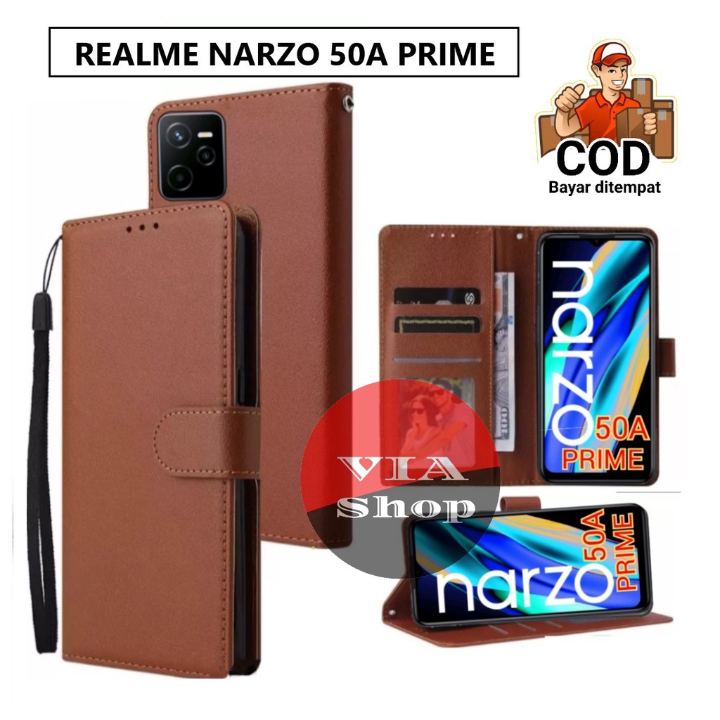 Sarung dompet untuk REALME NARZO 50A PRIME sarung buku handphone -Flip case leather for REALME NARZO