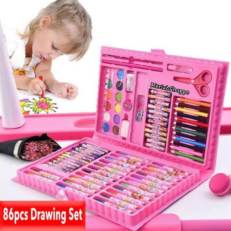 

crayon art set 86 pcs cat pensil mewarnai lem cair kuas warna paper clip sponge gunting plastik meriahshoppe medan meriah