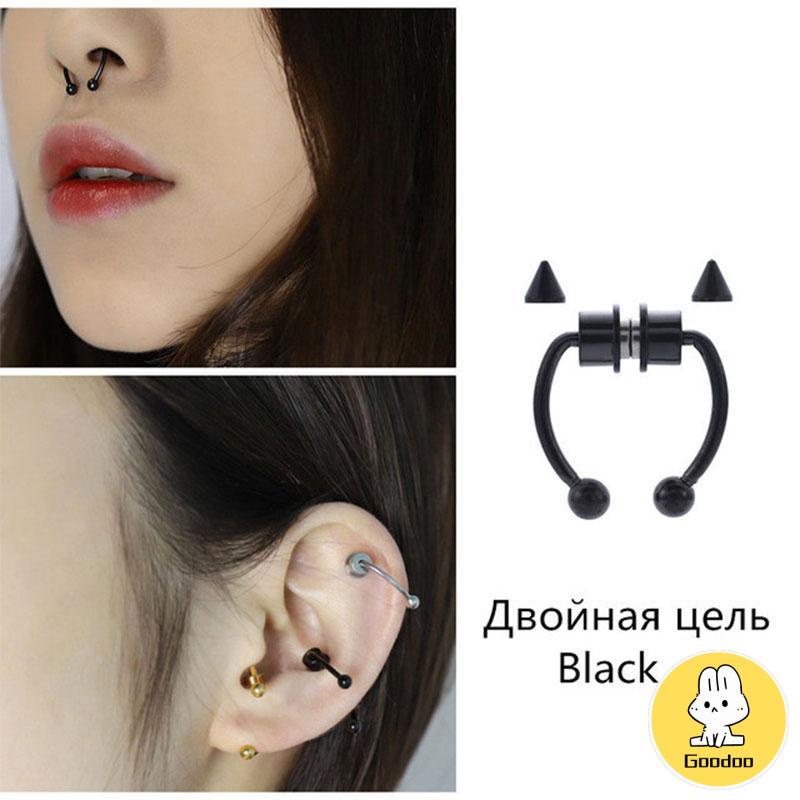 1 Pc Cincin Tindik Hidung Palsu Bentuk U Bahan Stainless Steel Magnet Gaya Punk Rock -Doo
