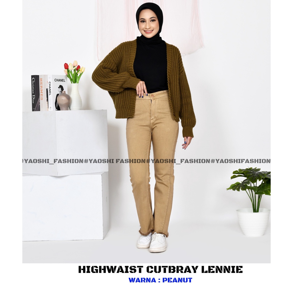 YAOSHI - CELANA PANJANG DENIM/JEANS PINGGANG TINGGI WANITA- HIGHWAIST CUTBRAY RAWIS LENNIE