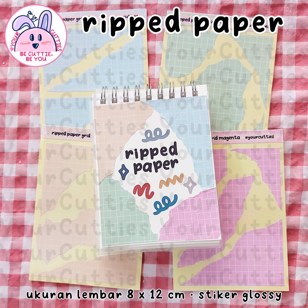 

[SHEET] STIKER RIPPED PAPER ALA KERTAS ROBEK KOTAK MOTIF JURNAL BUJO PLANNER LUCU MURAH