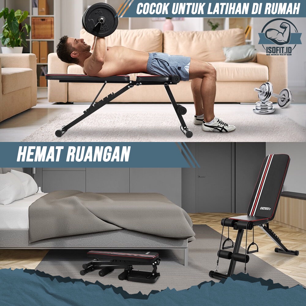 Isofit.id Adjustable Gym Bench Press / Kursi Alat Fitness Rumah / Alat Latihan Kebugaran gratis tali resistensi (107)