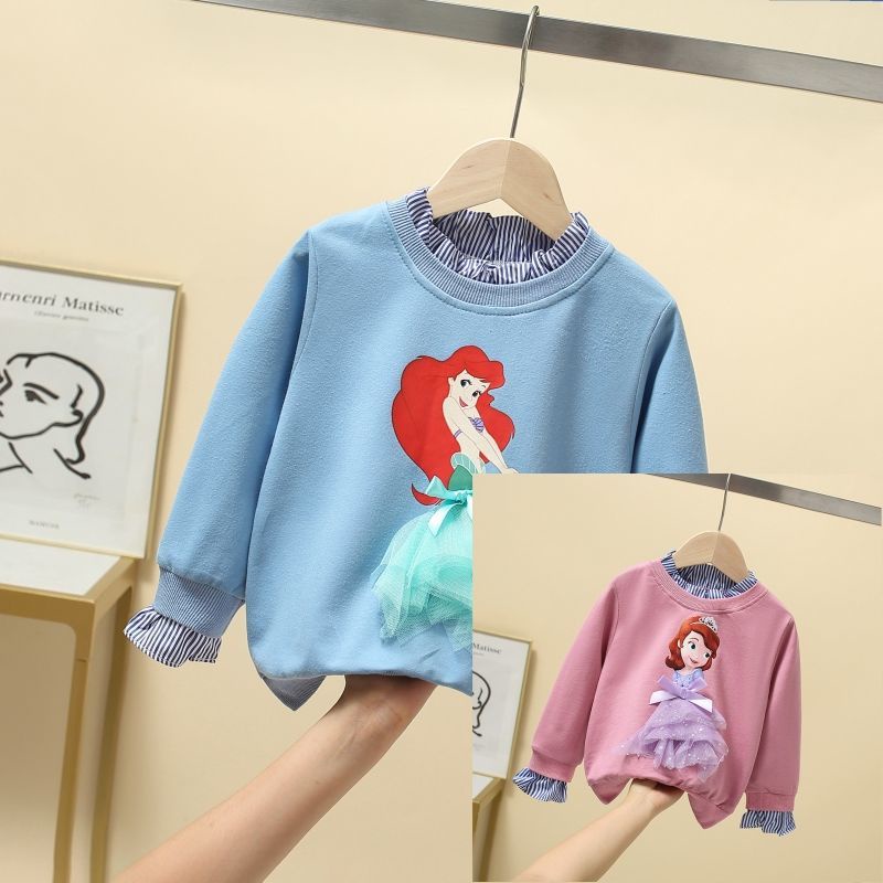 1-8 Tahun Lengan Panjang Elsa Frozen Kemeja Putri Disney Anak Perempuan Anak Katun Atasan
