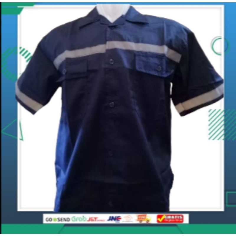 BAJU SAFETY/BAJU SAFETY LENGAN PENDEK/SERAGAM SAFETY WARNA BIRU DONGKER/BAJU SAFETY/BAJU PROYEK