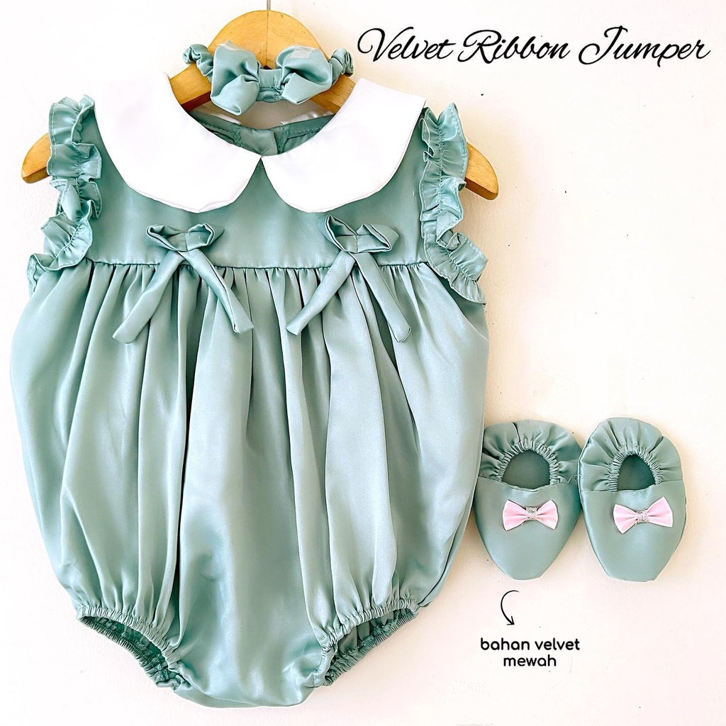 HAMPERS LAHIRAN MANDY VELVET Jumper Baju Sepatu Bandana bayi Anak perempuan gift set lahiran Kado Lucu Murah Terlaris SAKURA