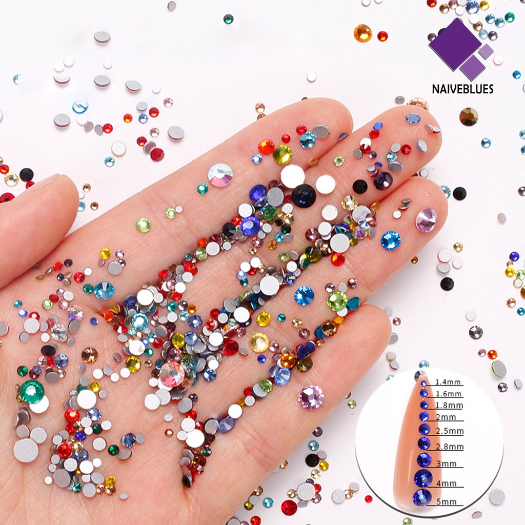 Naiveblue 1440Pcs / Kantong Berlian Imitasi Alas Datar Ringan Untuk Dekorasi Nail Art DIY