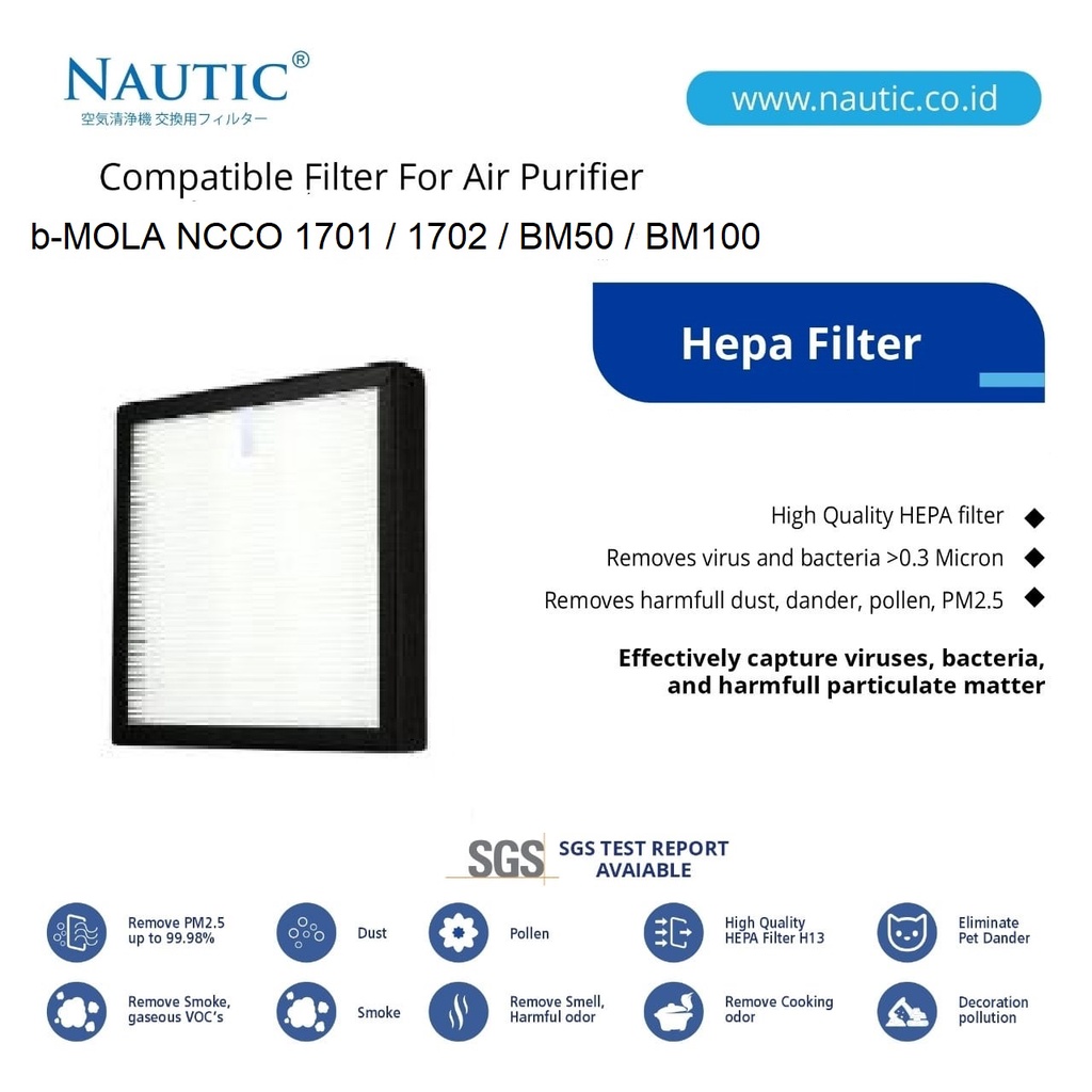 Hepa Filter Bmola 1701 / 1702 / Bm50 / Bm 100 Replacement Hepa Filter untuk b-MOLA NCCO 1701 / 1702 / BM50 / BM100