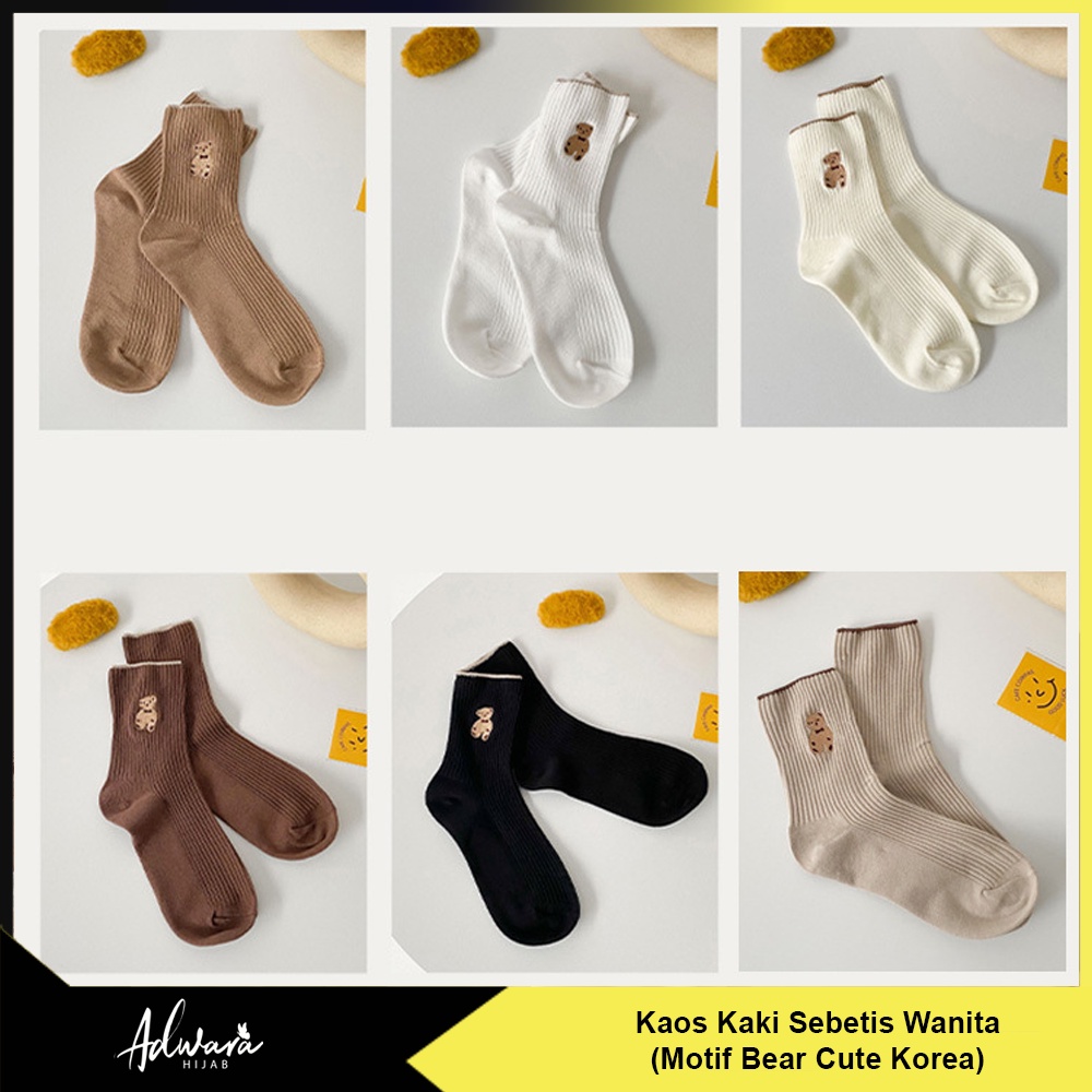 ADWARA HIJAB Kaos Kaki Sebetis Wanita Motif Bear Cute Korean (Sudah Dikemas Plastik OPP)