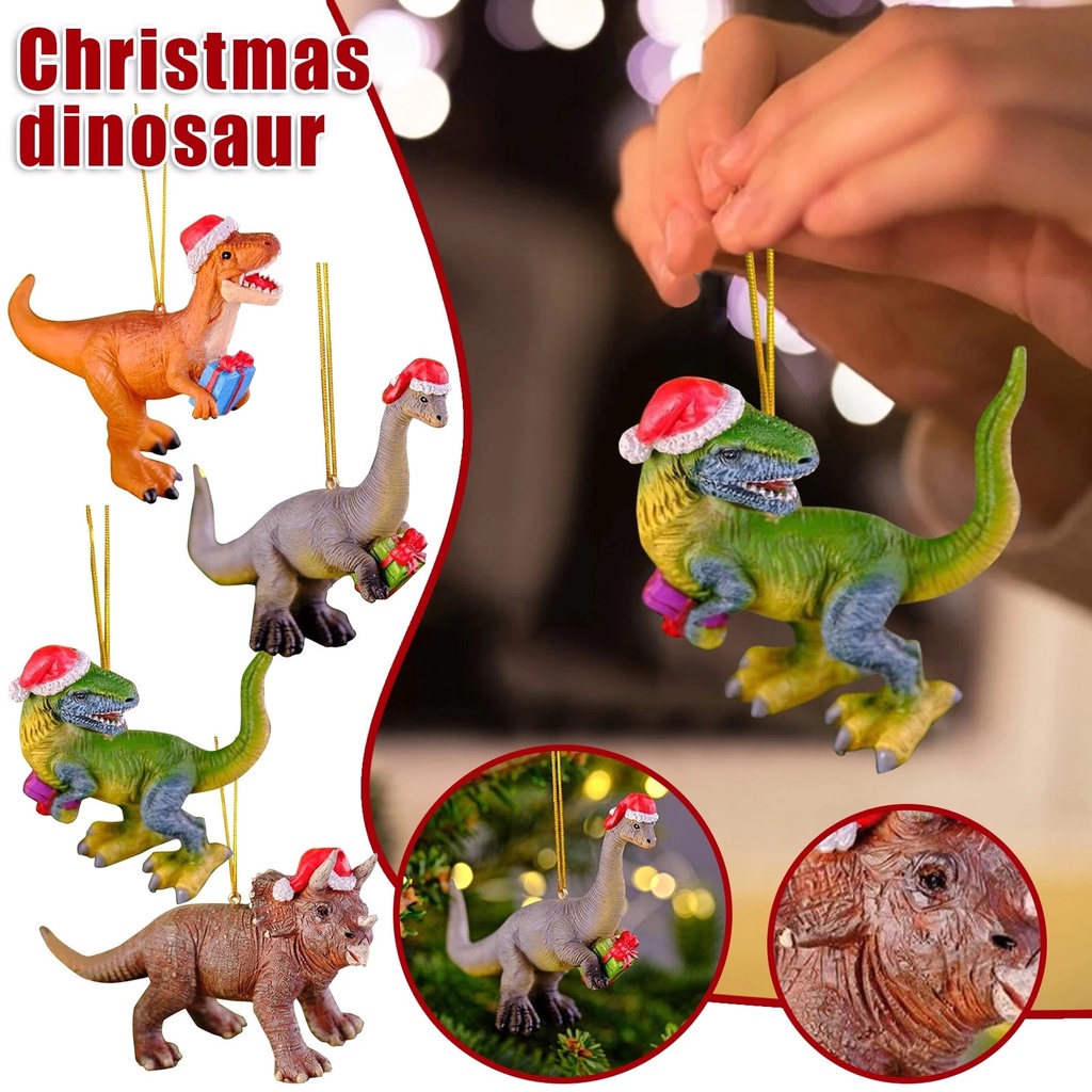 Ornamen Gantung Bentuk Kartun Hewan Dinosaurus Bahan Akrilik Untuk Dekorasi Pohon Natal