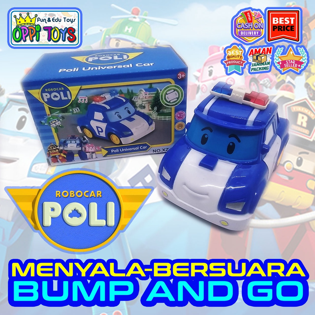 [FREE BATERAI] Mainan Mobil Robocar Polii - Mobil Polisi Bump And Go - Mobil Robocar Pooli Menyala -