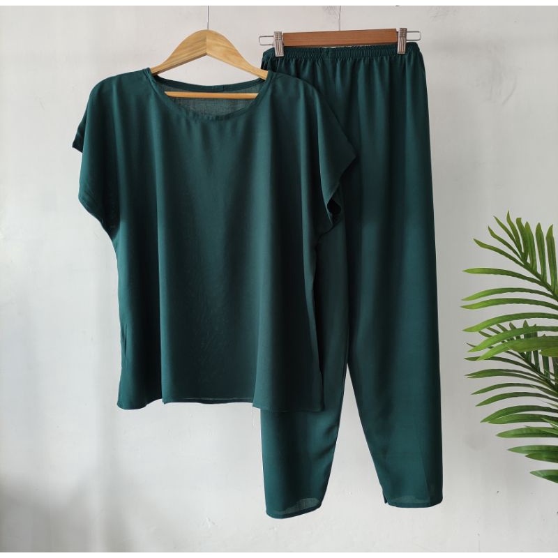 PAKET 4 PCS 100 RB SETELAN ANDIN / SECEL PAJAMAS/BAJU TIDUR SANTAI-ARMY/HIJAU 4 PCS