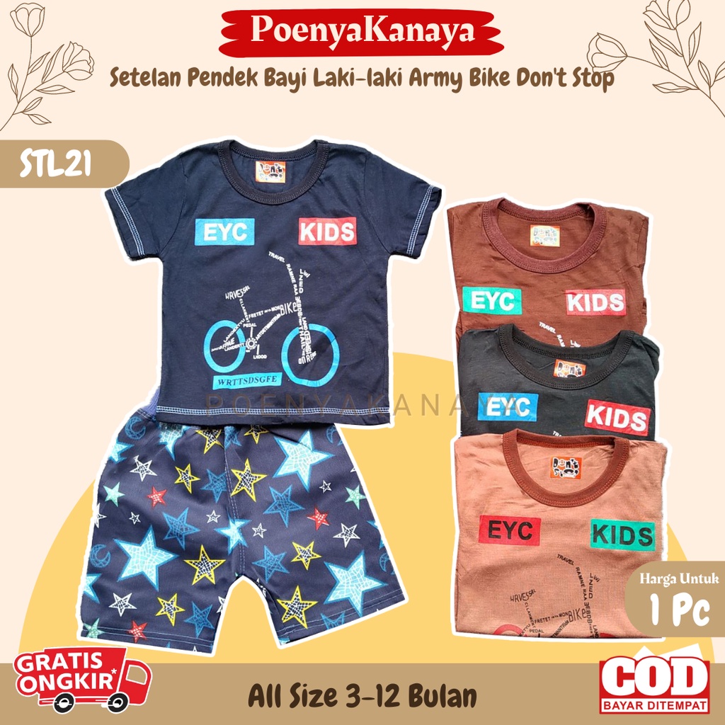 Setelan Baju Bayi Pendek Laki - Laki ARMY BIKE Don't Stop 6-12 Bulan STL21