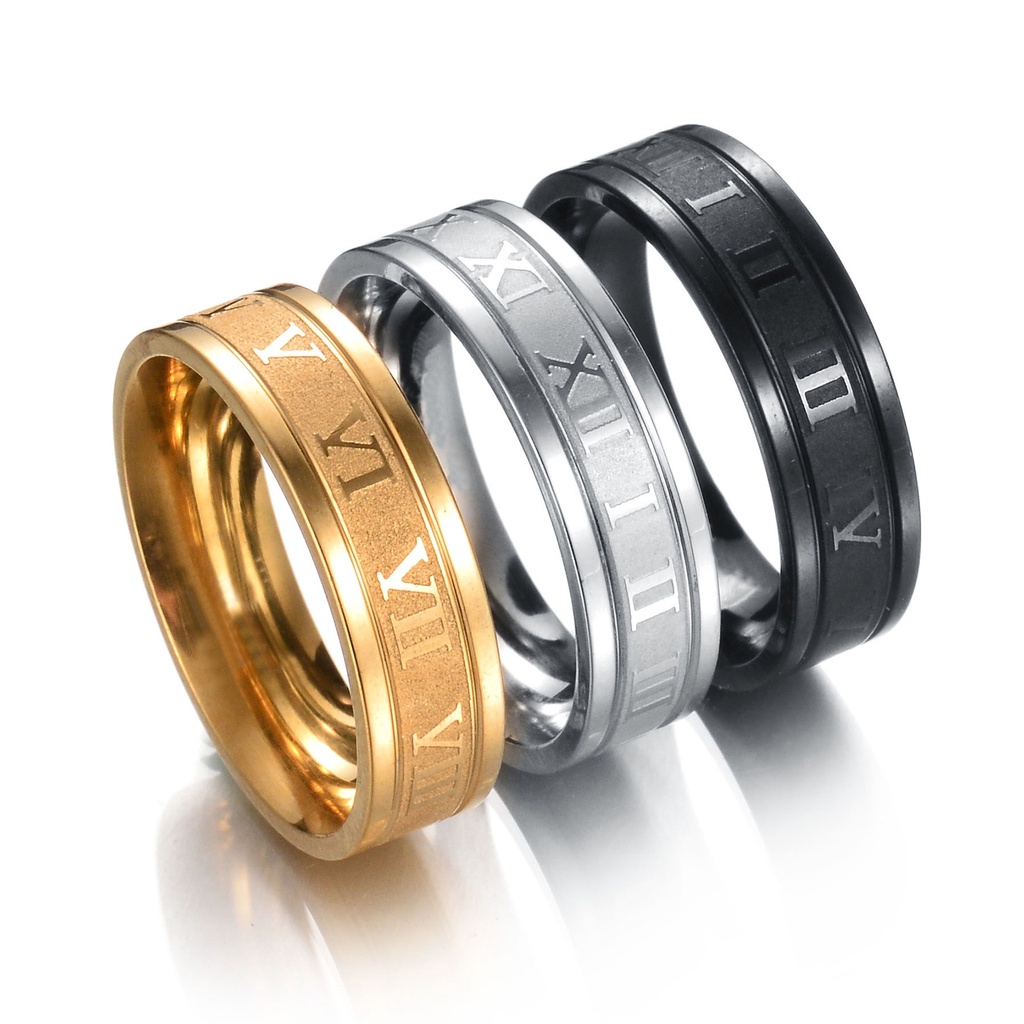 Cincin Bahan Stainless Steel Model Angka Romawi Untuk Pria