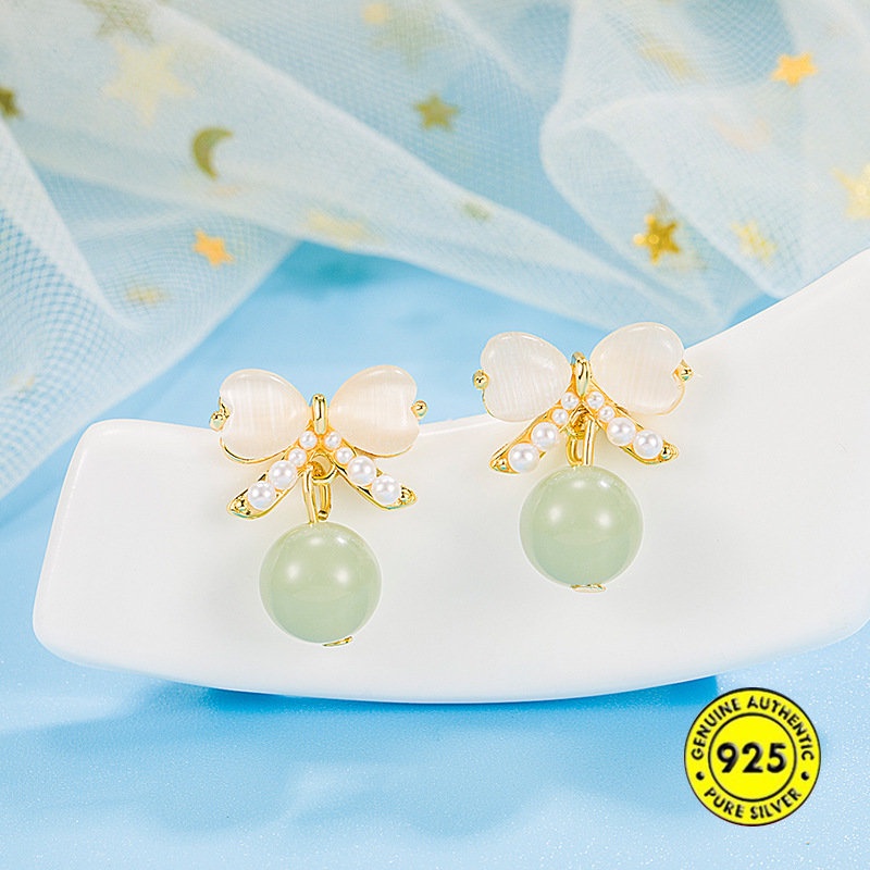 Anting Tusuk Batu Giok Hetian Opal 18K Untuk Wanita U1071