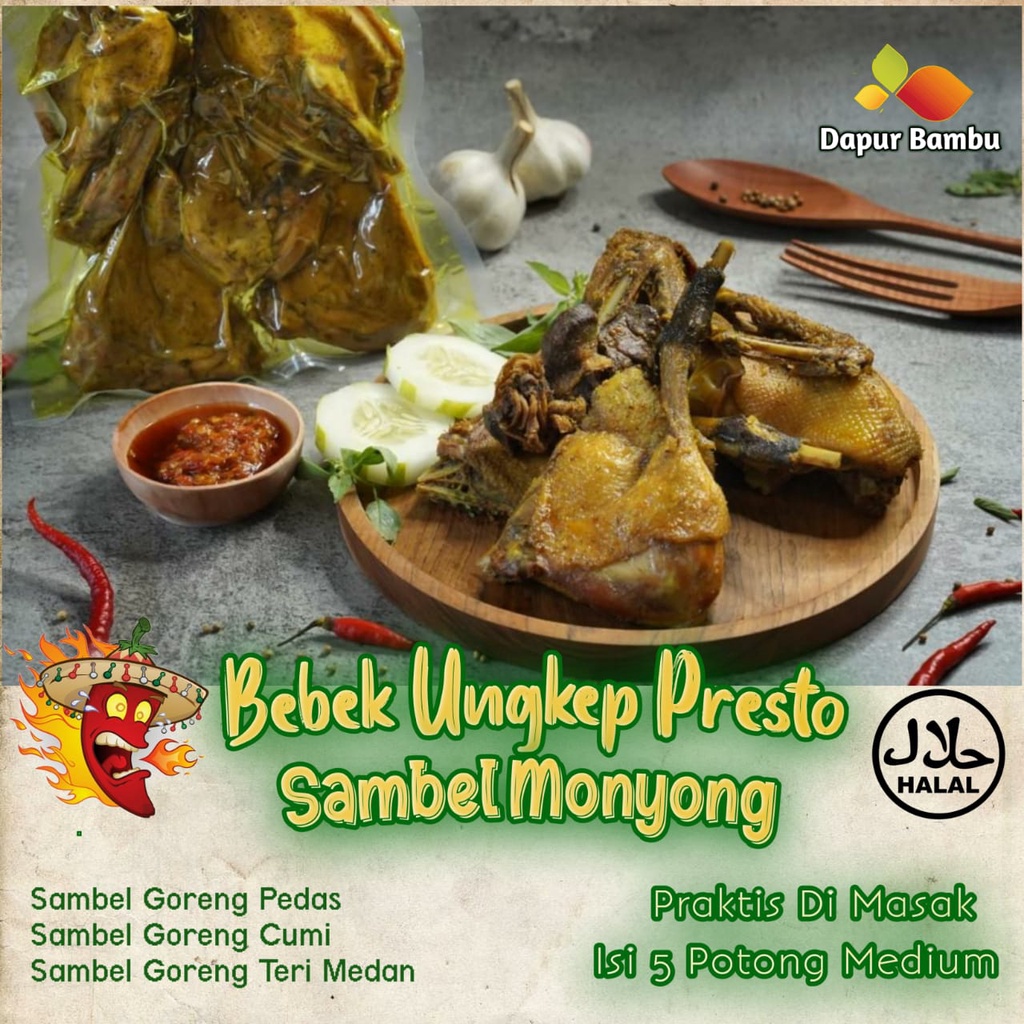 

Bebek Ungkep Presto Sambel Monyong isi 5 Potong Medium / Bebek Ungkep / Frozen Food