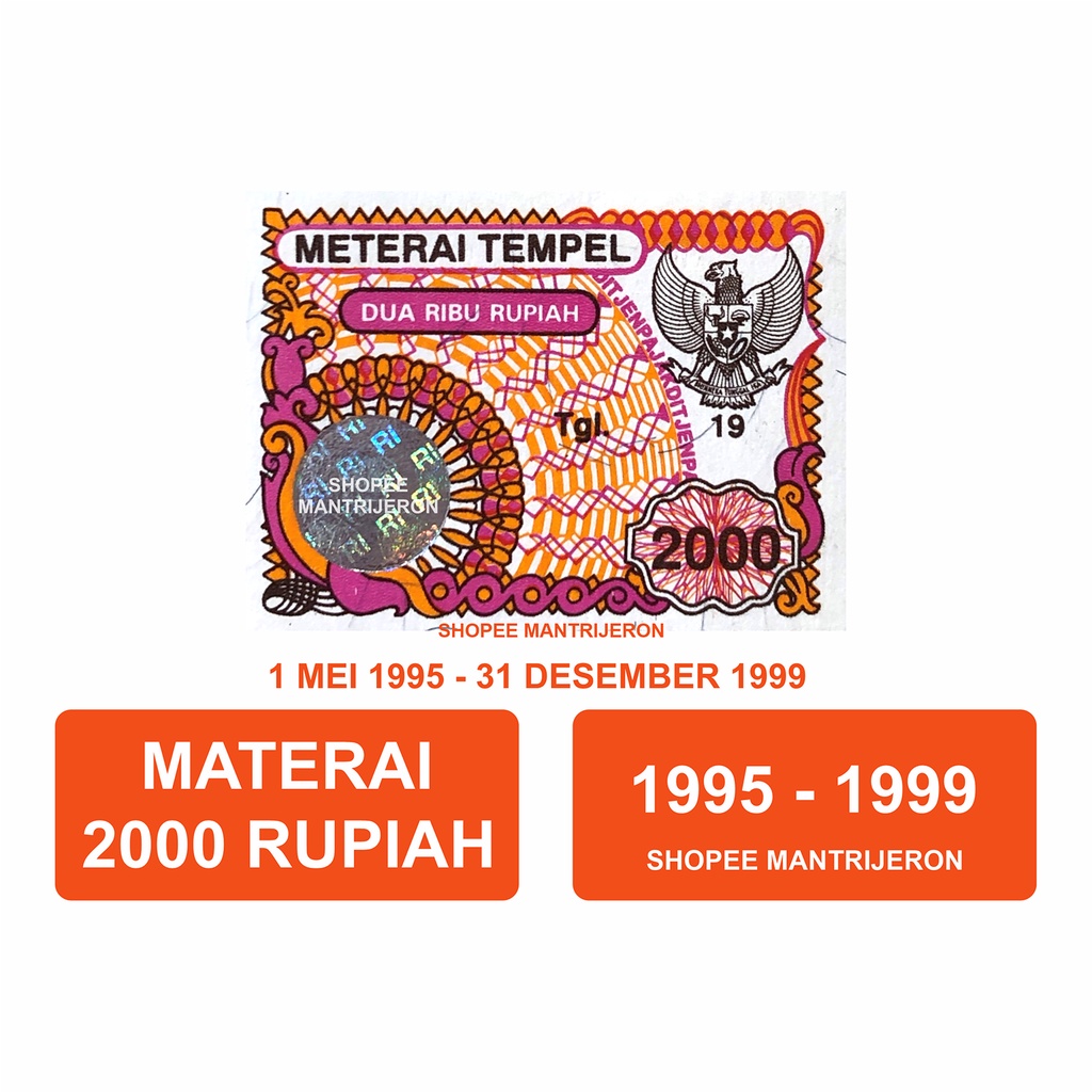 

Materai 2000 Tahun 1995-1999 Meterai Tempel 2.000 Dua Ribu Rupiah Lama Kuno Jadul Asli Original Kantor Pos