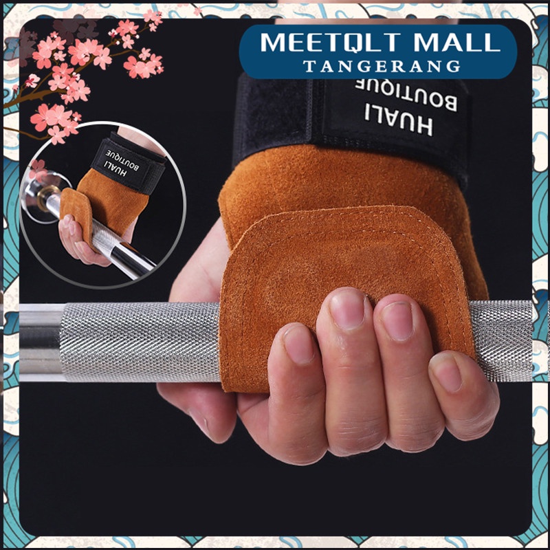 2PCS Weight Lifting Pull Up Training  Beban Wrist Support Anti Slip Grip Pad / Leather sapi Fitness Hand Strap