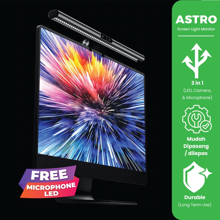 ASTRO Screenbar 3 in 1  Screen Light Monitor 3in1 With HD Camera + Microphone LED MULTIFUNGSI