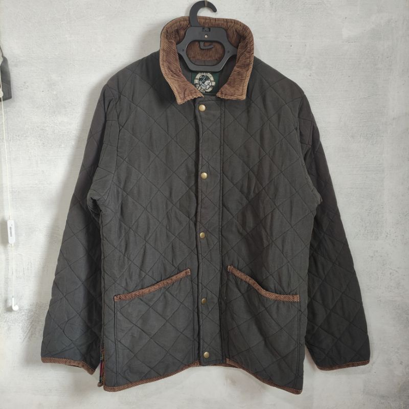 Quilted jacket Oxford blue inner tartan Corduroy trim twin vents