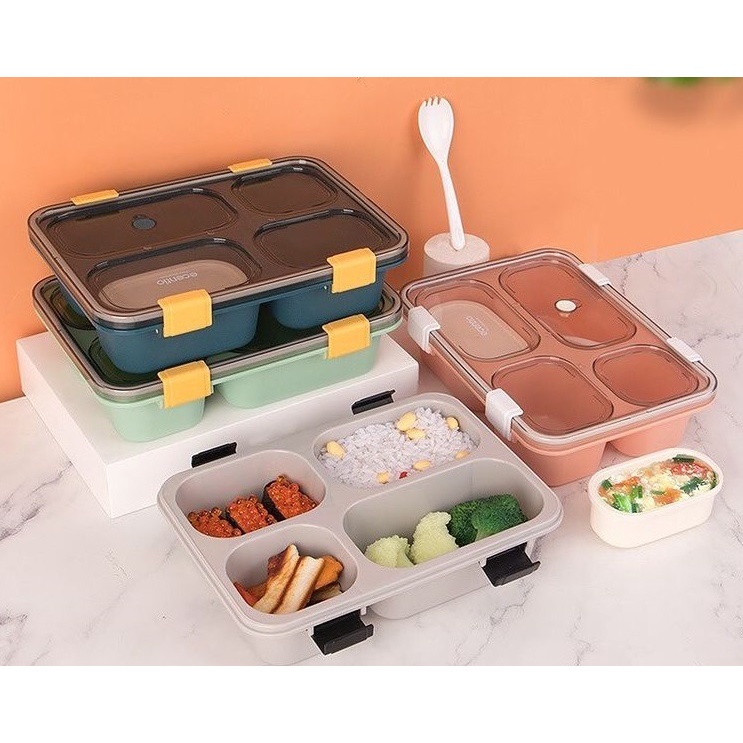 lunch box 4 grid lunch box  Kotak Makan  4 Sekat kotak bekal Gratis Sendok + Kotak Sup