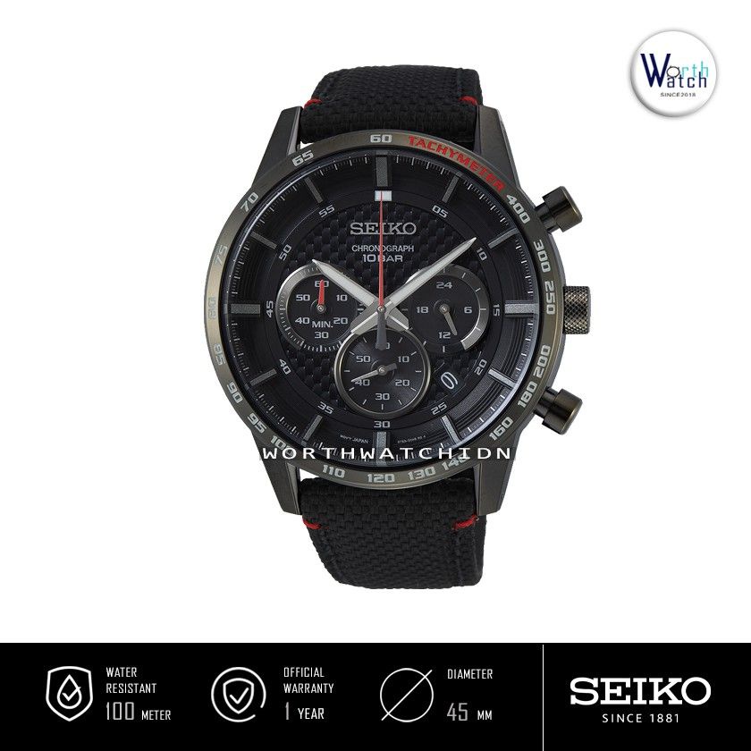 Jam Tangan Pria Sporty Seiko Chronograph Black Dial Black Nylon Strap Original SSB-359-P1