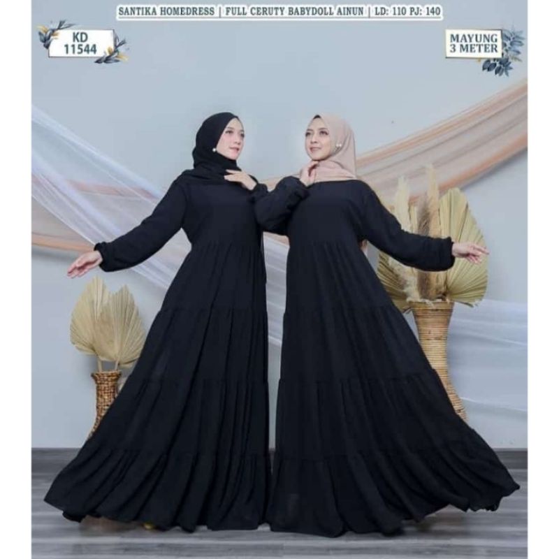 GAMIS HITAM BASIC POLOS HOMEDRESS MUSLIM WANITA CERUTY DRESS BLACK