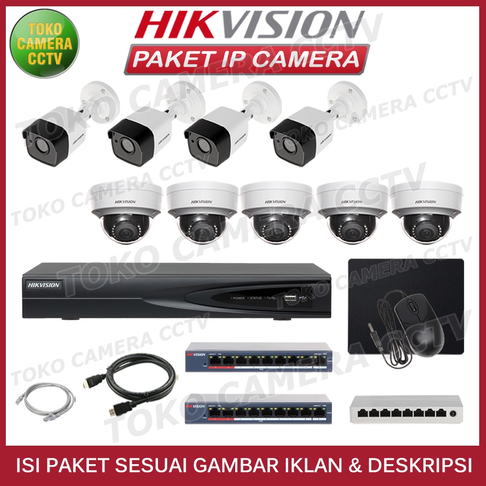 PAKET CCTV IP CAMERA HIKVISION 2MP 16 CHANNEL 9 KAMERA