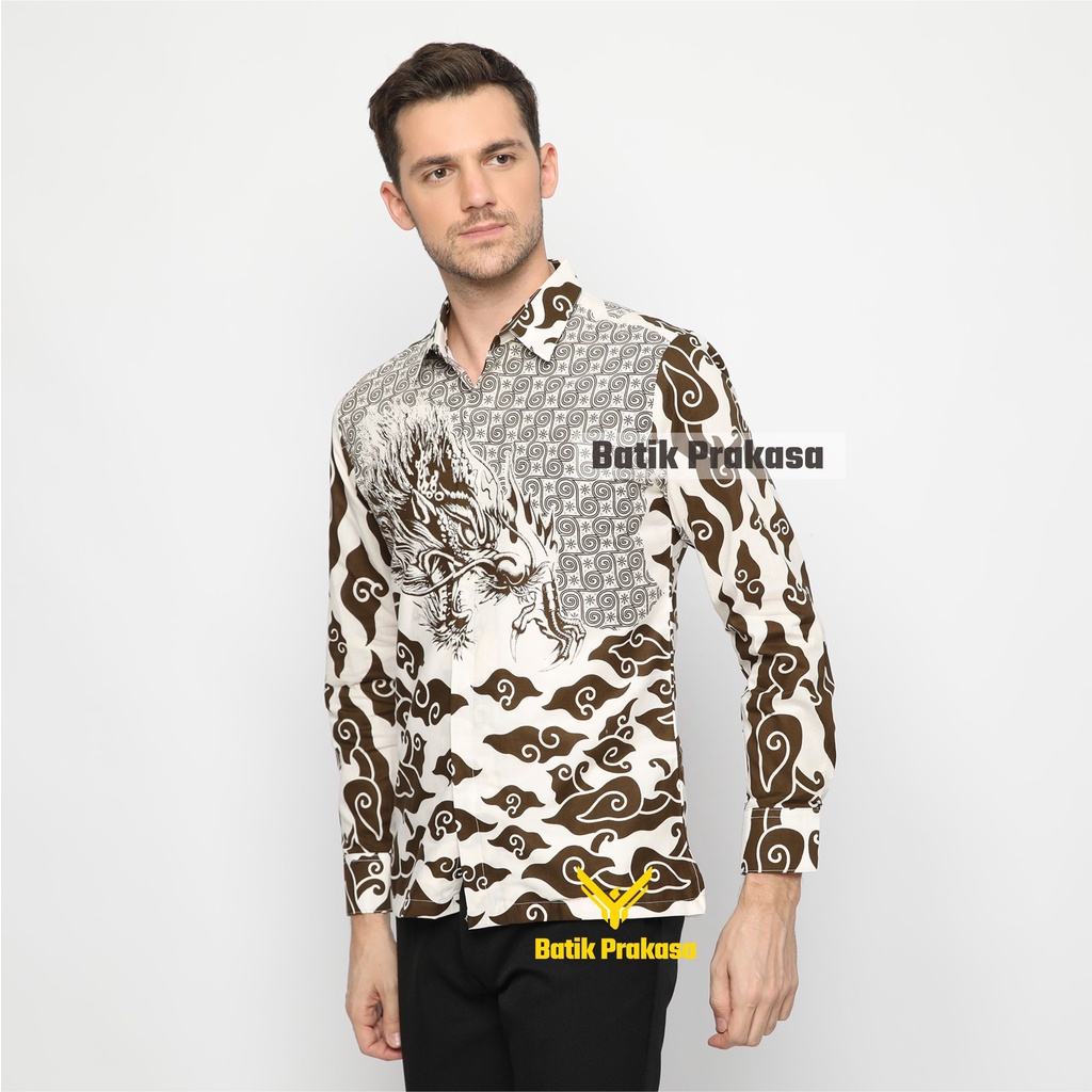 Kemeja Batik Prakasa Motif Nagaraja Coklat Slimfit Lengan Panjang Batik Solo