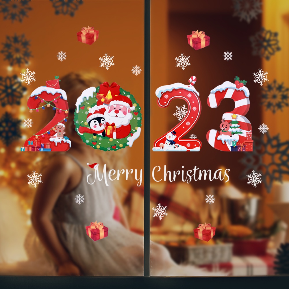 2023 Stiker Dinding / Jendela Kaca Desain Santa Claus Merry Christmas Untuk Dekorasi Rumah