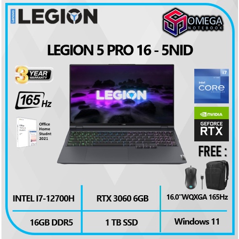 LENOVO LEGION 5 PRO 16 I7 12700H 16GB 1TBSSD RTX3060 6GB W11+OHS 16&quot;WQXGA 165Hz - 5NID
