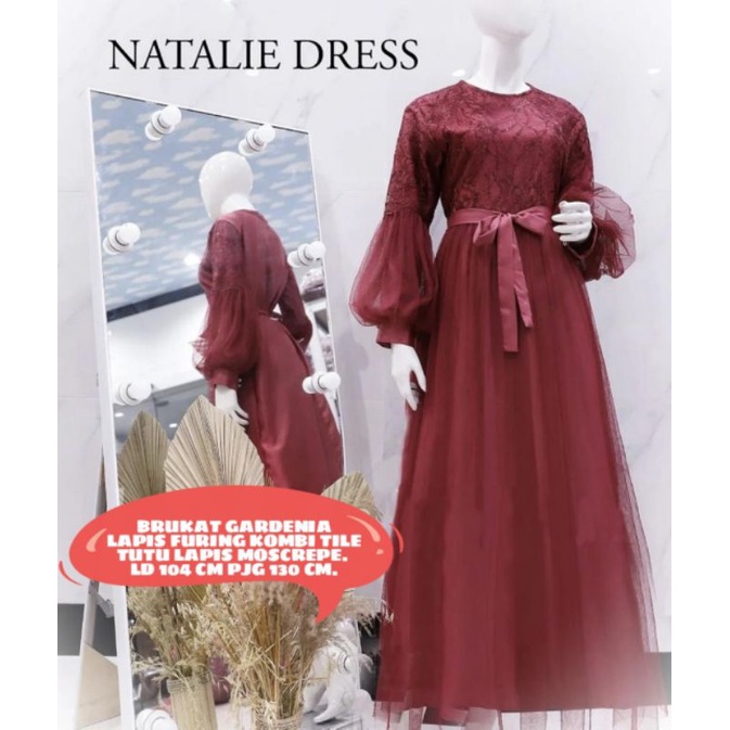 MAXY NATALIE MUTIARA, BRUKAT TILE FURING, MAXY DRESS