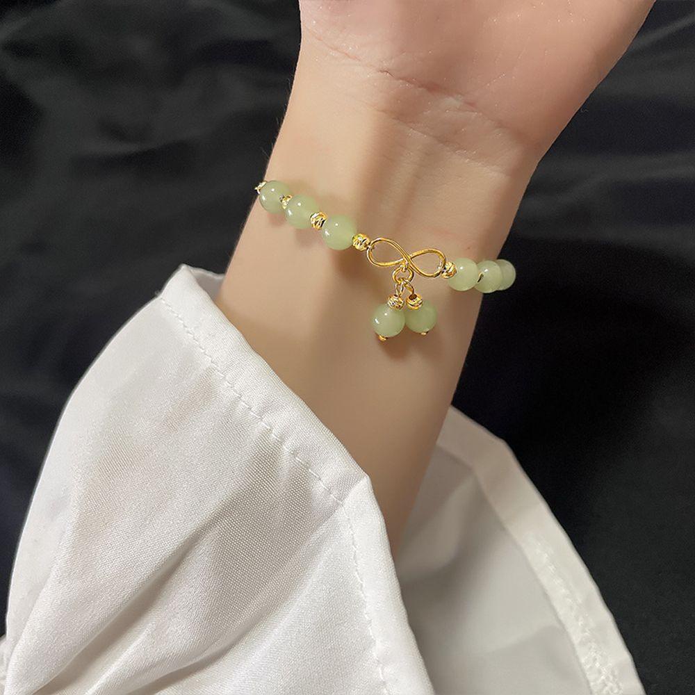Needway Wanita Gelang Mewah Manis Hati Rumbai Giok Busur Tembaga Fashion Perhiasan