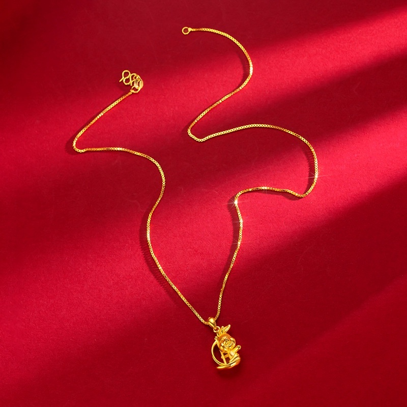 Goldkingdom Perhiasan Fashion 24K Bangkok Aksesoris Ready Stock Lucu Berlapis Emas Asli Kadar 375 Bunny Pendant Kalung Rantai Klavikula Hadiah Terbaik Untuk Wanita