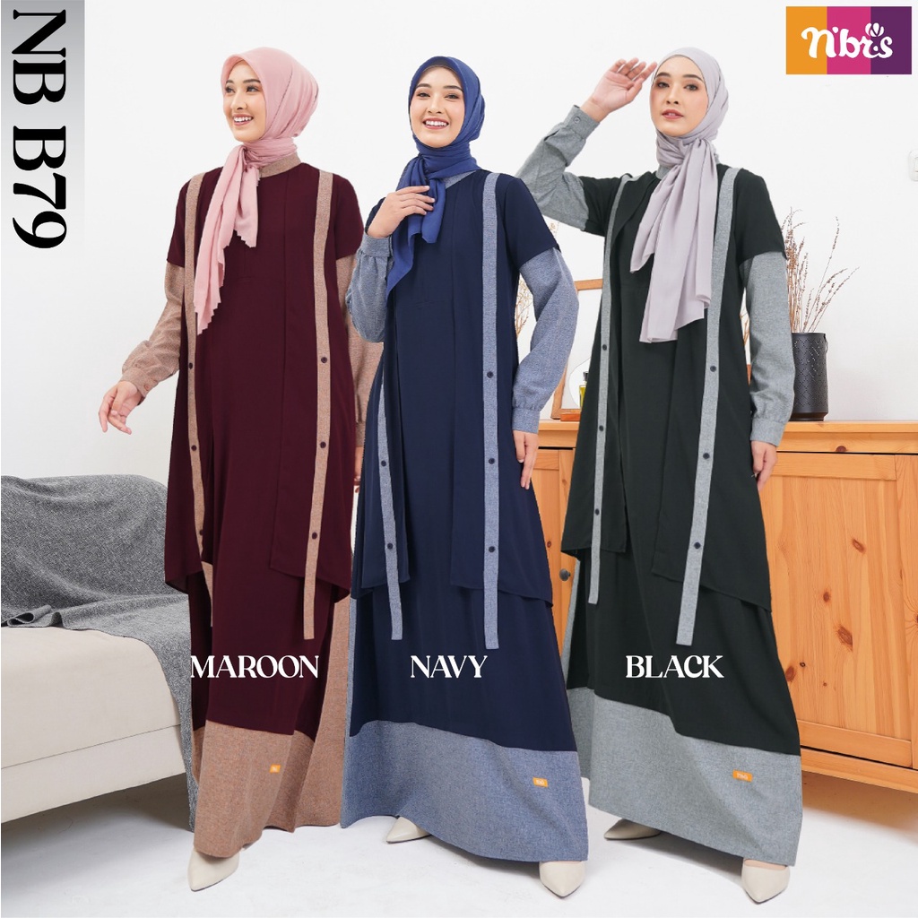 Nibras Gamis NB B79 Bahan Caera mix Kranji Dress Fashion Muslimah Simpel Kekinian by nIbras bisa COD