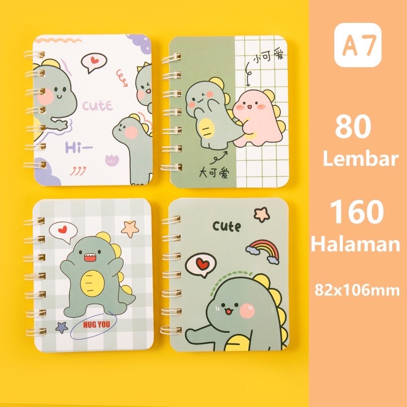 

Notes notebook ring A7 motif dinosaurus hijau green dino jurnal serbaguna ala korea estetik aesthetic cute lucu kiyowo buku tulis garis murah stegosaurus