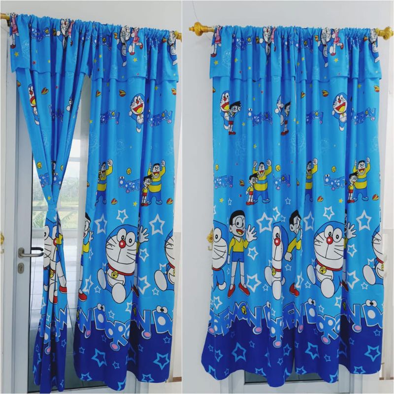 Gorden Serut Belah Tengah / Hordeng Pintu / Gorden Pintu Serut Motif Doraemon