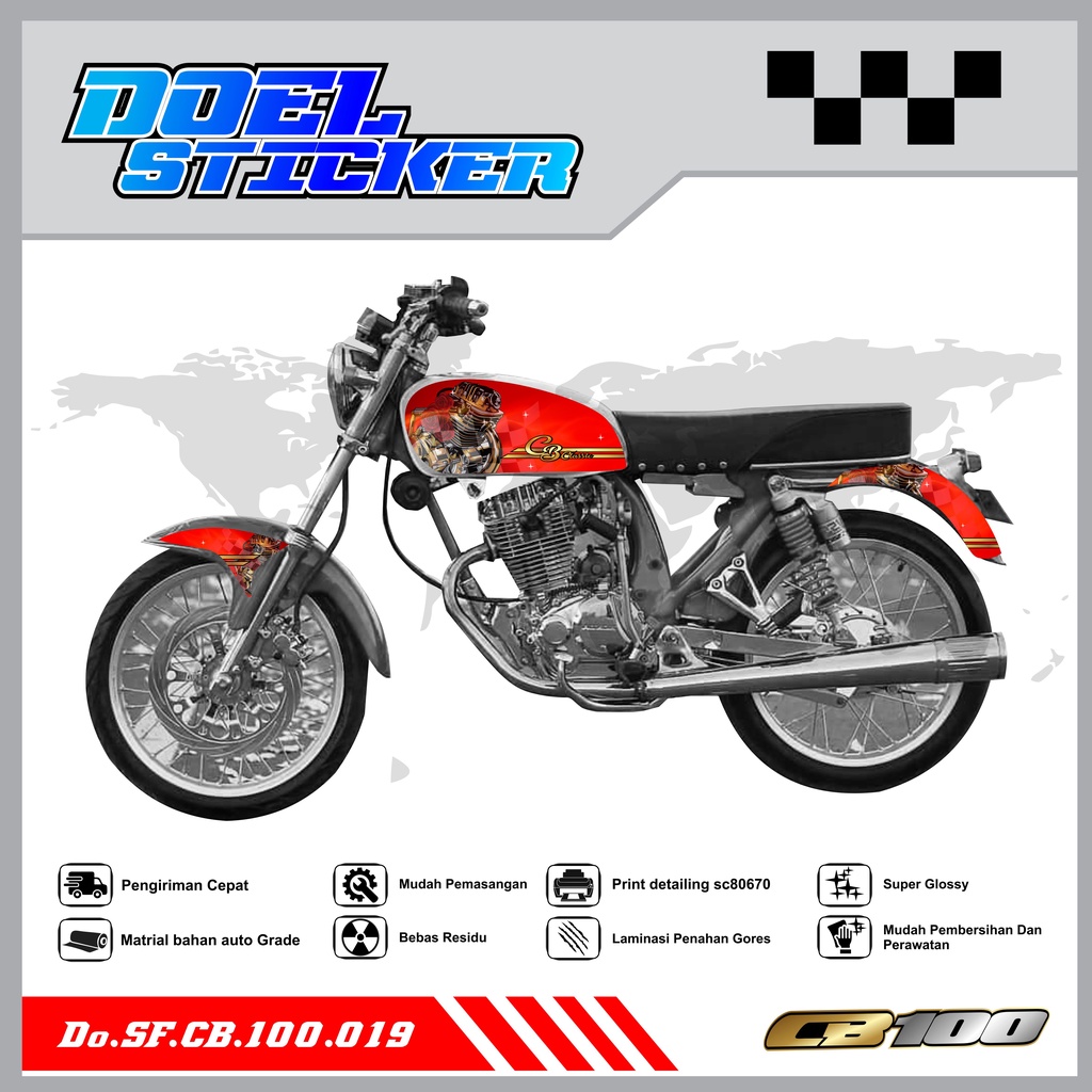 Sticker Striping Honda CB 100 List Variasi Hologram , Crome Doel 019