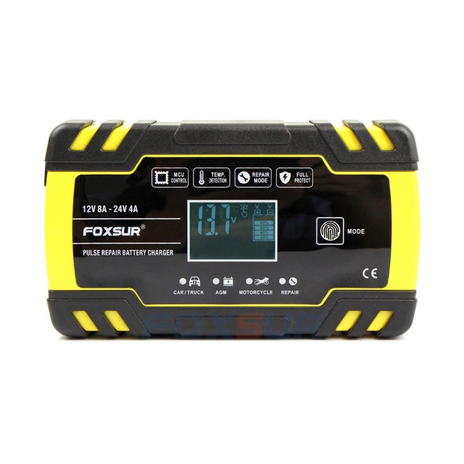 SDUI FOXSUR Charger Aki Mobil Motor 130W 12V/24V 150Ah With LCD FBC122408D Yellow By Pro