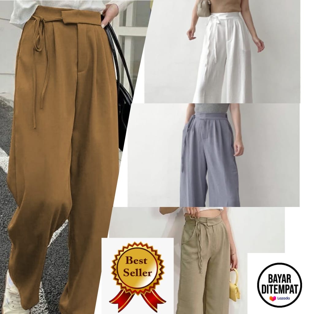 Promo celana kulot wanita premium haighwaist kekinian kulot tali samping