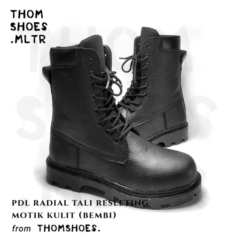 SEPATU PDL TALI RESLETING MOTIF KULIT JERUK (BEMBI) TNI, POLRI, POL PP,  SECURI. BAHAN KULIT MOTIF B