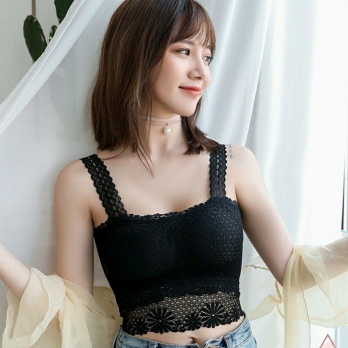 Tank Top Bra Renda Bralette Pakain Dalam Wanita Seksi Tanpa Kawat - Biru