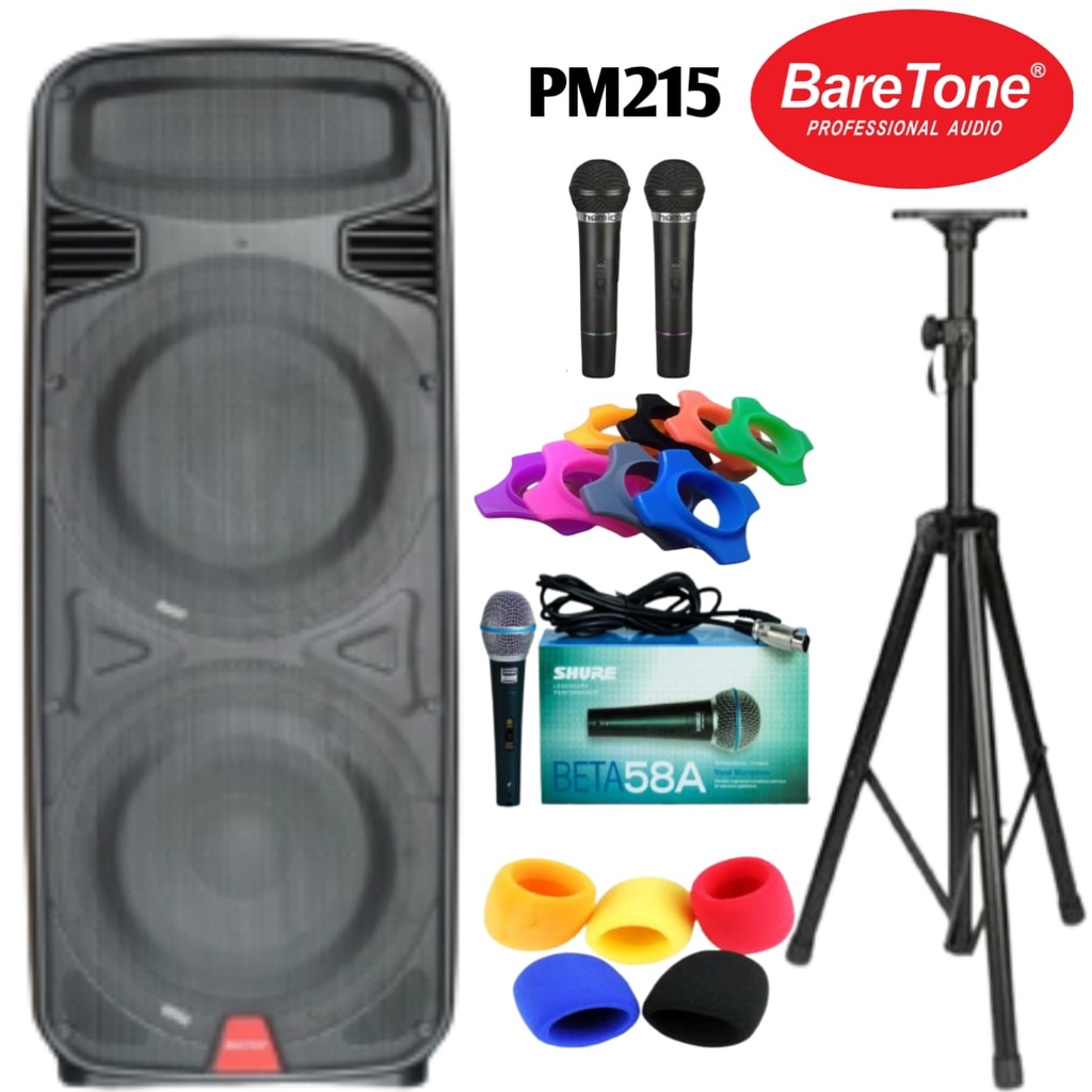 BARETONE PM215 SPEAKER PORTABLE 15 INCH DOUBLE 1000 Watt USB BLUETOOTH ORIGINAL GARANSI RESMI