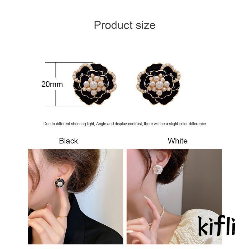 Anting Tusuk Silver 925 Desain Bunga Camellia Hias Mutiara + Berlian Imitasi Gaya Retro Untuk Wanita (KD)