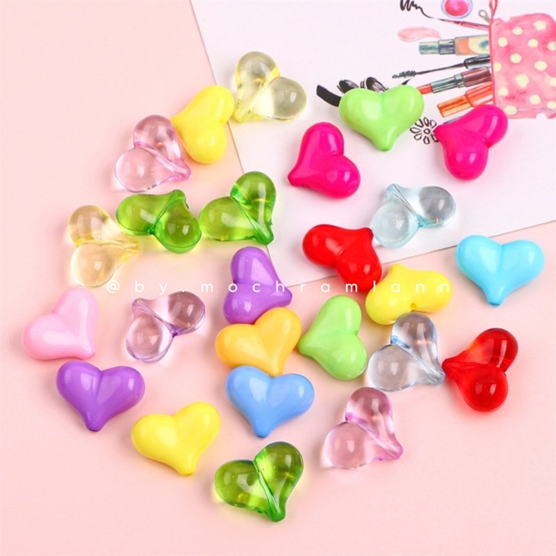 10pcs Liontin Manik-Manik Bentuk Hati Warna Transparan Untuk Aksesoris Perhiasan Charms