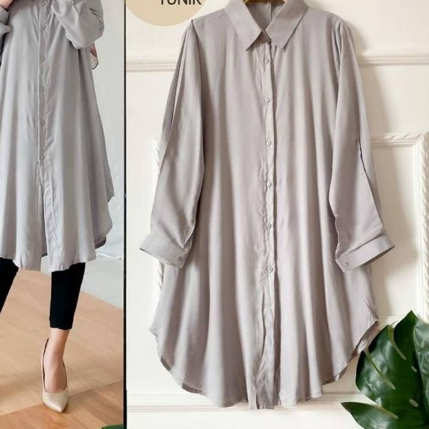 Atasan Kemeja Tunik Wanita Bahan Katun Rayon Polos Baju Perempuan Bahan Dingin Halus Nyaman Dipakai 
