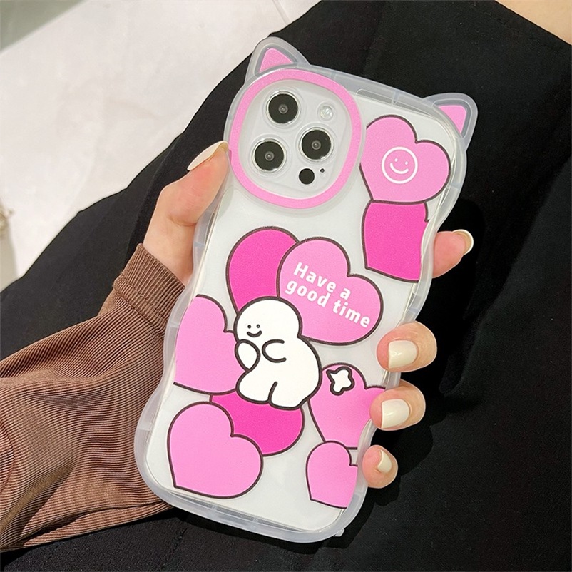 Soft Case Bahan Kulit Anti Jatuh Untuk Compatible for iPhone 14 13 12 11 Pro Max iPhone X Xr Xs Max SE 2020 iPhone 8 7 6 6s Plus Fashion Love Heart Transparent Phone Case Square Straight Cube Shockproof Cat Ear Phone Case Anti-fall Soft TPU Back Cover