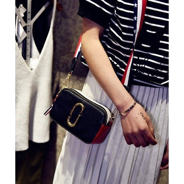 tas hp wanita selempang Tas Selempang Wanita Mini HP t Murah Tali Kain Bahan Kulit - black-white-red