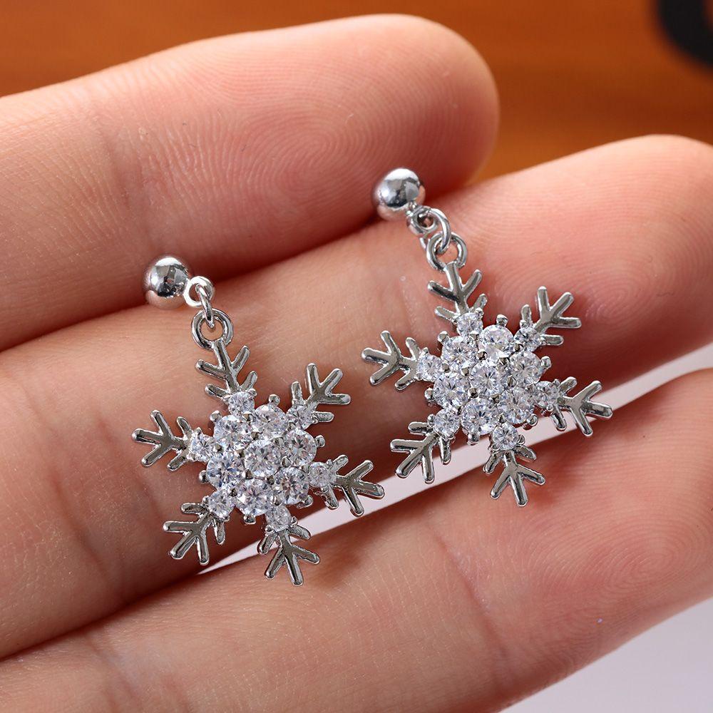 Lily Snowflake Earrings Pesta Perhiasan Natal Zirkon